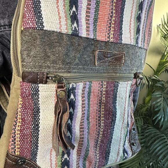 Myra Backpack Canvas weave Hair on Hide boho Western Leather - perfect !